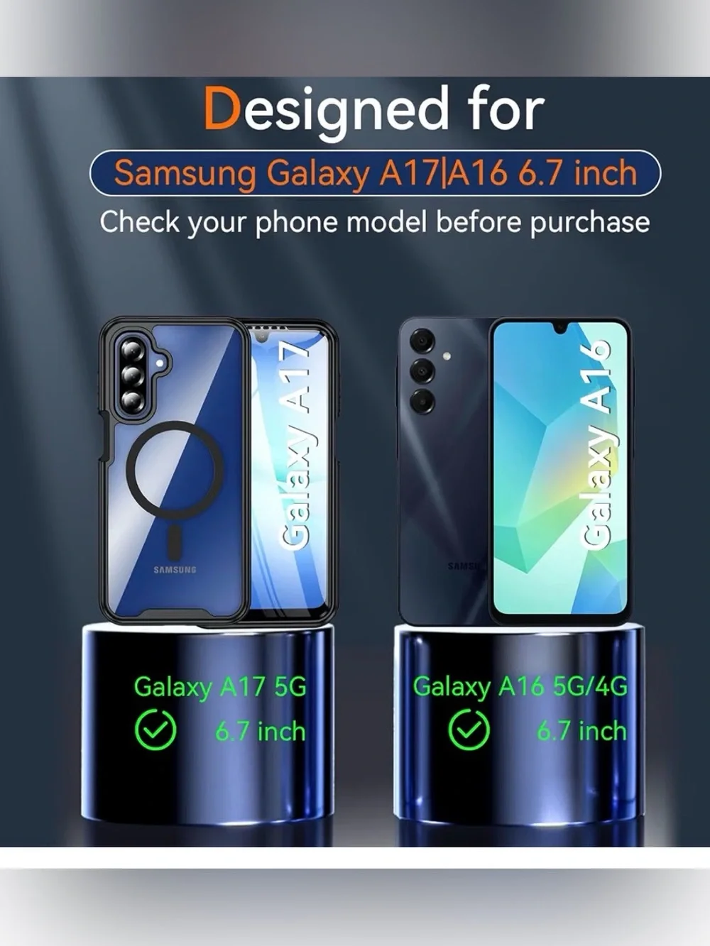 Samsung Magnetic Clear Shockproof Case with Black Trim for Galaxy A17/A16
